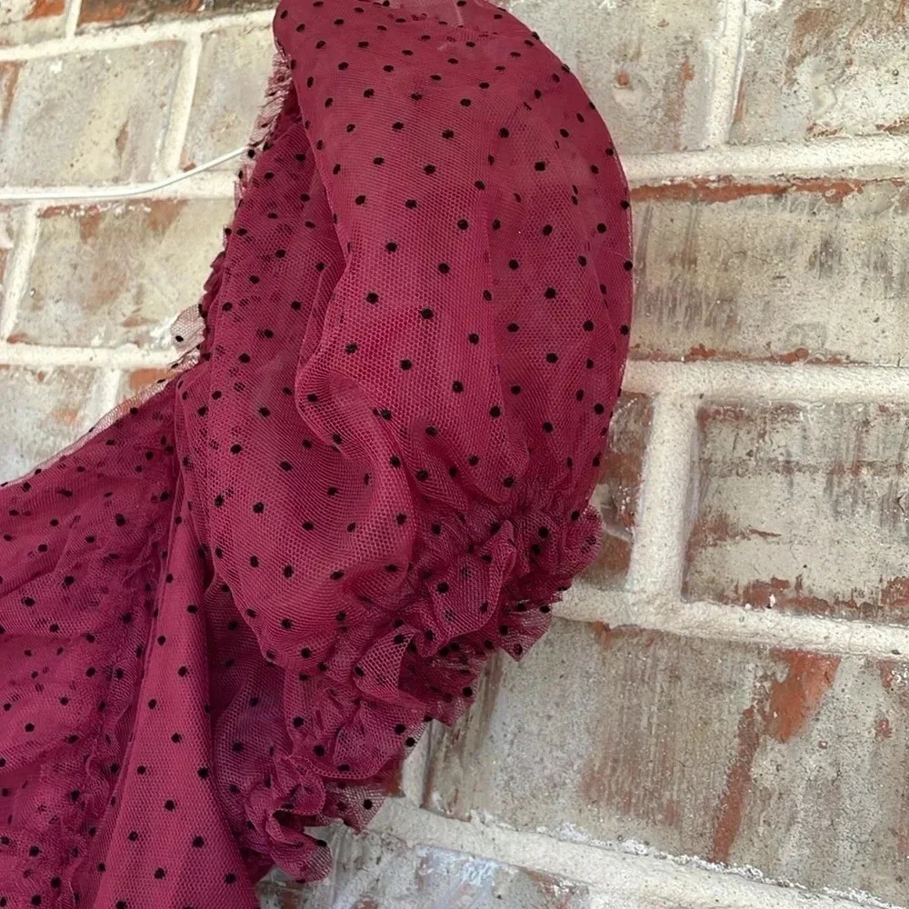 Mia Joy by Joyfolie Burgundy Black Dots Tulle Mesh Organza‎ Girl’s Dress